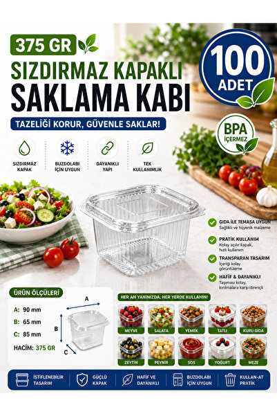 Ambalaj Evi Plastic Leak Proof Container 375 gr 100 Pieces