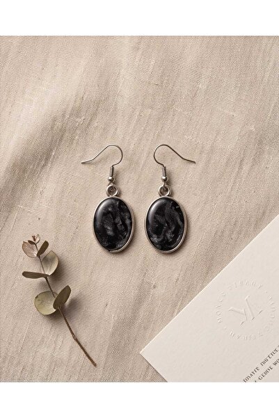 Dodemert Home Natural Stone Black Look Polymer Clay & Epoxy Design Oval Earrings