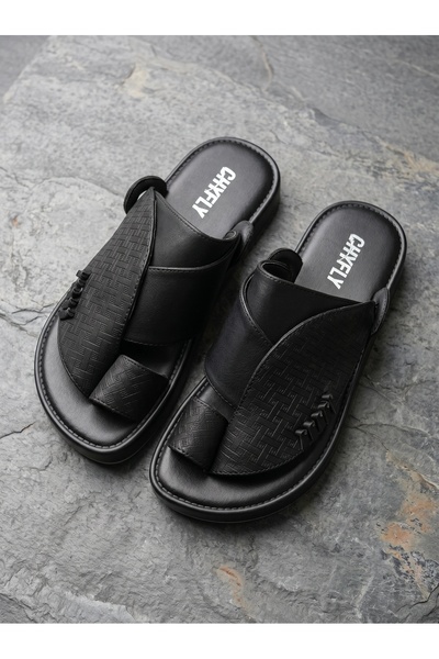 Chyfly Men Arabic Naal Sandals Woven Texture PU Leather Toe Loop Thick Sole A...