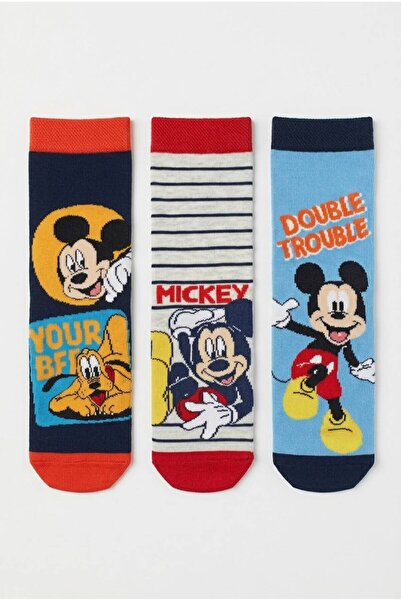 Disney Lisanslı Mickey Mouse 3’lü Erkek Kız Çocuk Soket Pamuklu Çorap Günlük ...