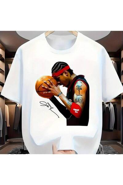 KYMC07 Graphic White Cotton T-Shirt featuring a Dynamic Basketball Player Des...