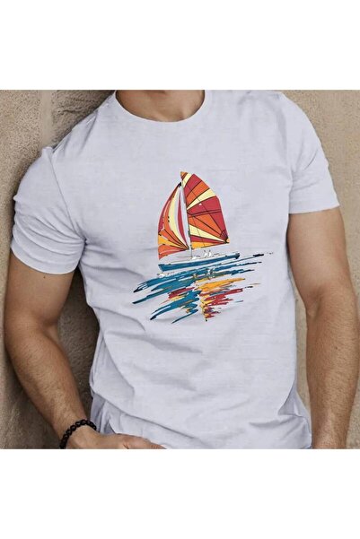 KYMC07 Sailboat With Vibrant Sails Inspired Design Printed Men's Stretch T-sh...