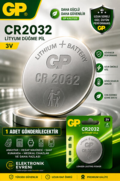 IRONSTAR 1 adet GP CR2032 pil / CR2032 düğme pil / CR2032 lityum pil 3V / GP ...