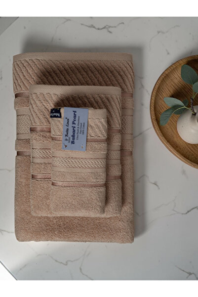 Baltic Linen - 6 Pcs Towel Set, BAHARI PEARL, 100% Cotton, 550 GSM, beige, 2pcs Bath Towel 70cmx140cm, 2 Pcs Hand Towel 50cmx90cm, 2Pcs Face Towel 33cmx33cm, Ultra Soft and Absorbent, Quick Drying -