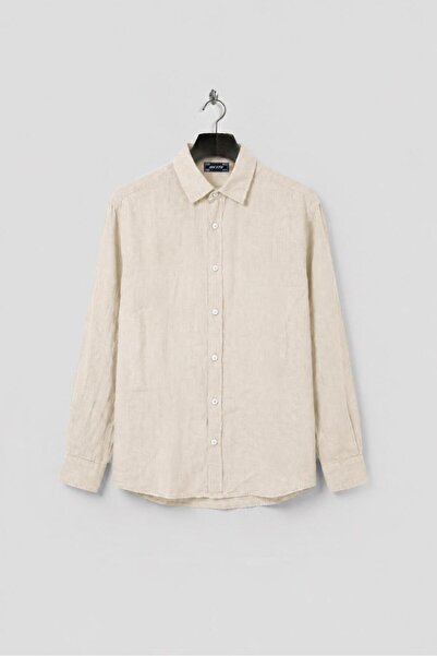 GIESTO Oversize Draped Beige Linen Shirt