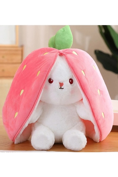 Empressco Sevgiliye Özel 35 cm Çilek Tavşan Peluş Oyuncak, Fermuarlı Tasarım