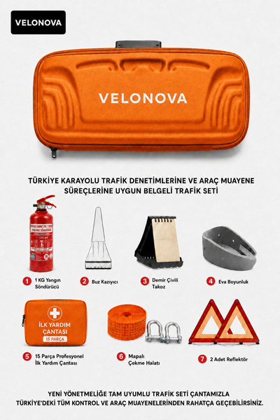 Velonova Araç Muayene Uyumlu 22 Parça Acil Durum ve Profesyonel Trafik Seti '...