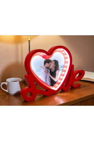 Saray Sihirli Ayna Işıklı Fotoğraflı Gece Lambası-Özel Kalp Tasarım-Love Çerçeve