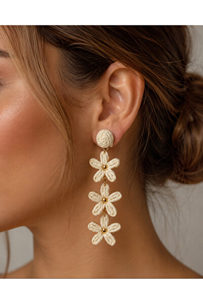 Marca Accessories Hasır Çiçek Detaylı Sallantılı Küpe