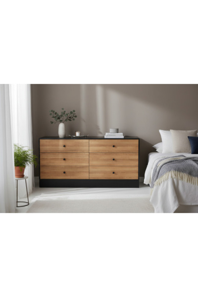 Palma homez Modern Wooden Storage Unit with 6 Drawers, Brown and Black, 160 cm