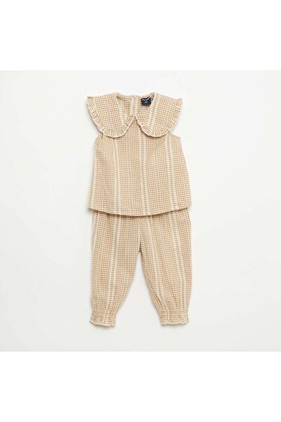 KIABI Gingham 2-piece blouse and trousers set BROWN