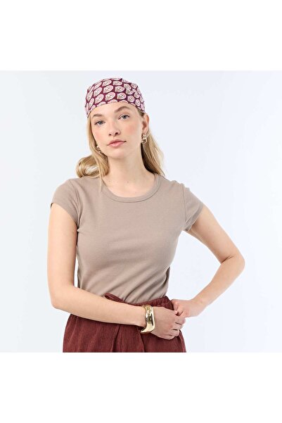 KIABI Ribbed Short-Sleeve Jersey T-Shirt TAUPE