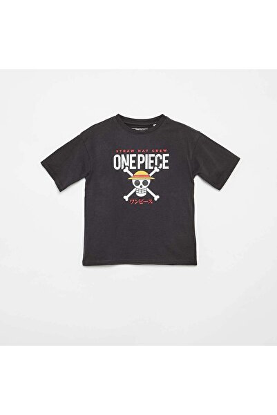 KIABI One Piece Short-Sleeve Printed Cotton T-Shirt BLACK