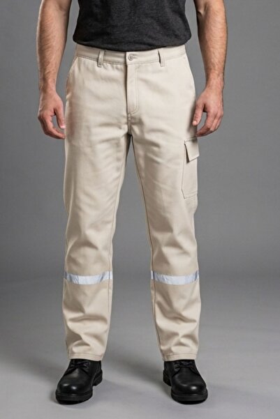 Baran Işık Men's Beige Water and Wind-Resistant Softshell Reflective Work Pants