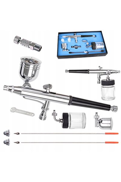 TC Technic Aerograf Profesional 3 Duze 0,2mm 0,3mm 0,5mm 2 rezervoare Cuplaj ...