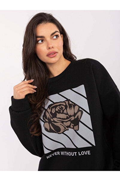 Italy Moda Γυναικείο Φούτερ, ITALY MODA, Βαμβακερό, Μακρυμάνικο, Μαύρο, μοντέ...
