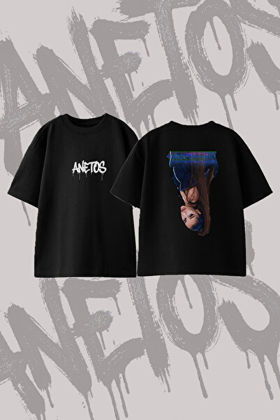 Anetos Ariana Grande_19 Design Back Printed Cotton Black Oversize T-Shirt