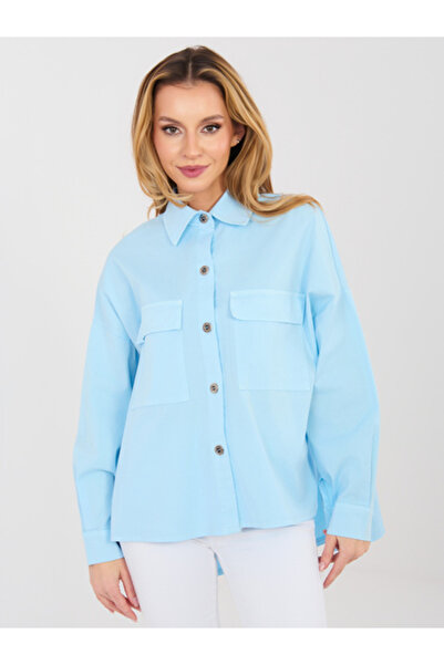 Italy Moda Camasa Dama Maneca lunga, Guler inalt, ITALY MODA, Albastru Casual