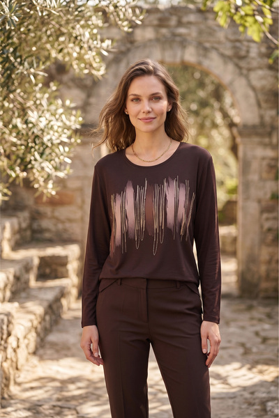 YXL COLLECTION Γυναικεία μπλούζα από χτενισμένο βαμβάκι με μακρυμάνικο μπλουζ...