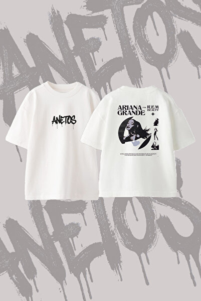 Anetos Ariana Grande_36 Design Back Printed Cotton White Oversize T-Shirt
