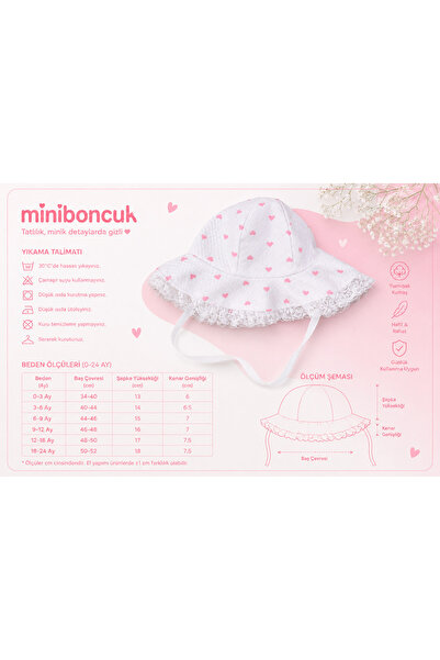 miniboncuk قبعة شمسية للأطفال مزينة بالدانتيل على شكل قلب باللون الوردي