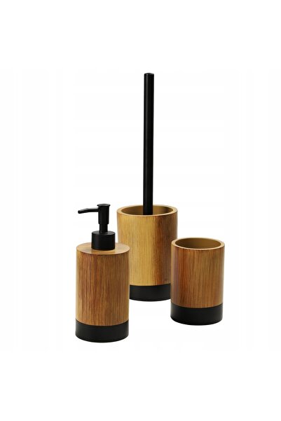KADAX Set de baie pentru toaletă, dozator de săpun, perie, pahar, bronz, 3 în 1