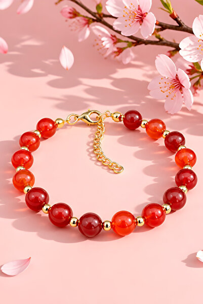 NBS Beautiful Naturel Stones Red Agate Natural Stone Bracelet Gold Adjustable...