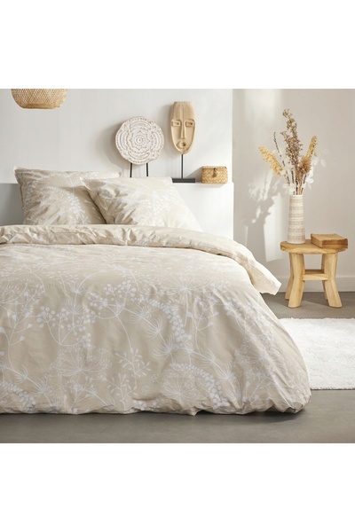 Today Lenjerie de pat din bumbac bej cu flori 220 x 240 cm, cuvertură cu nast...
