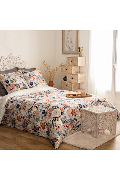 Atmosphera Lenjerie de pat din bumbac colorată din percal, cu model floral, 2...