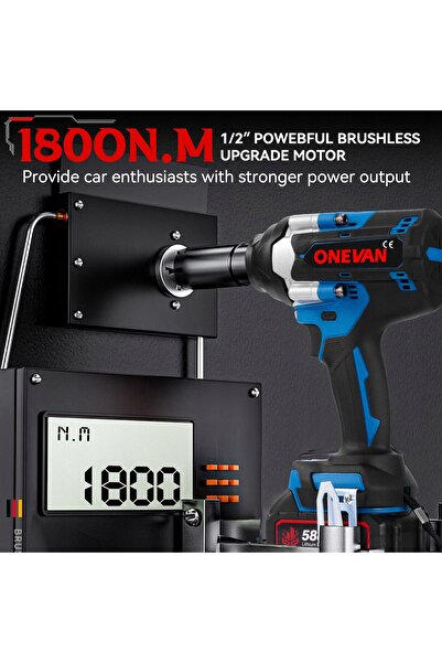 ONEVAN Cheie de impact cu acumulator 1800NM, Cheie de impact electrică, 2 acu...