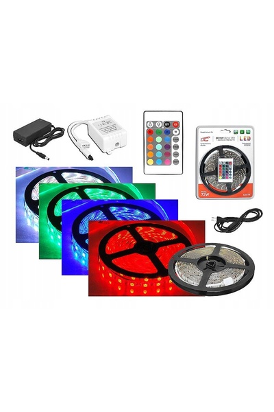LTC Bandă LED RGB colorată, impermeabilă IP65, 5m, set cu telecomandă și surs...