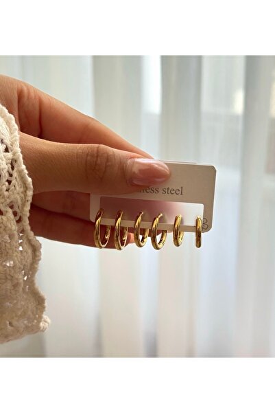 AychaAksesuar Steel 6-Piece Gold Color Set Earrings