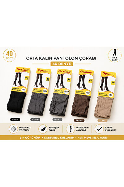 GenelTedarik PANTOLON ÇORABI 40 DENYE (5 ADET)NOT: TEN BRONZ VİZON SİYAH RENK...