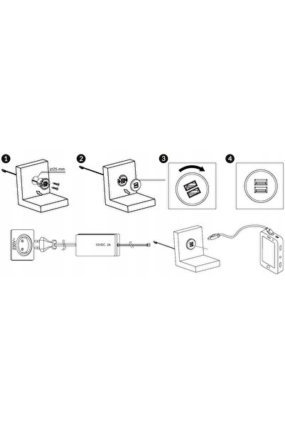 Orno Încărcător USB retractabil pentru montare în blat 3,4A 1,8m