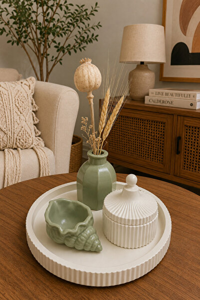 Zigzag Home Decorative Bohemian Style 4-Piece Vase Set Striped Tray Hexagonal...