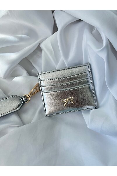 SANTA FLEX Shiny Faux Leather Card Holder with Silver Bow Detail and Keychain