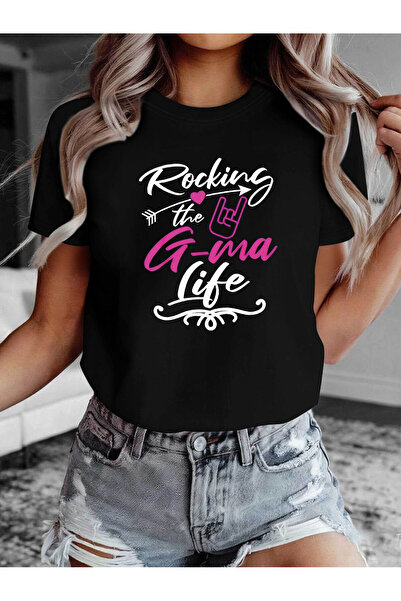 KYMC07 تي شيرت نسائي Rocking the G-ma Life - بلوزة بأكمام قصيرة وياقة دائرية ...