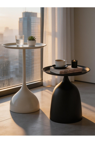 Leon Lifestyle طاولة قهوة ليون هوم من قطعتين - طاولات جانبية دائرية معدنية نو...