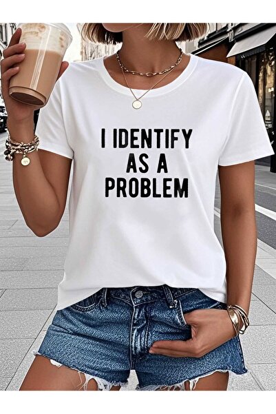 KYMC07 Women's "I Identify As A Problem" Sloan T-Shirt - Short Sleeve Crew Ne...
