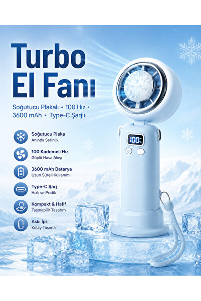 EN SİGA Katlanabilir Turbo El Fanı 100 Hız Dijital Ekran 3600 mAh Şarjlı