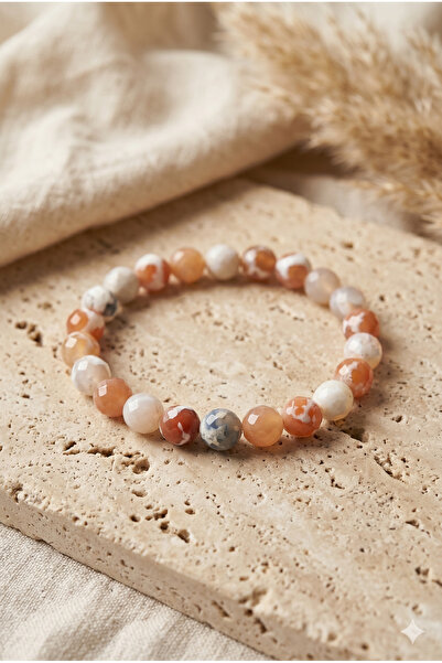 ZGNOVA Handmade Agate Round Natural Stone Flexible Bracelet
