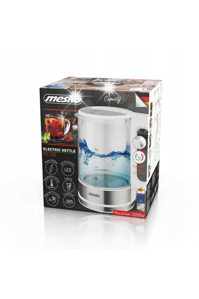 MESKO Fierbător electric fără fir din sticlă 1,7L cu reglare a temperaturii ș...