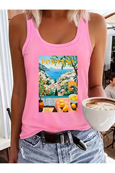 mercoledi Tricou de înot pentru femei, cu imprimeu de vară, cu decolteu scobit