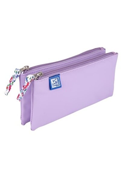 Oxford Penar 2 Zip Floral Pastel, tip etui dublu, 2 fermoare, culoare lila