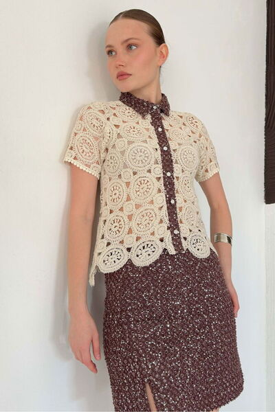 VERYMODA Denim Detailed Lace Shirt - Raw Coffee |   D2795