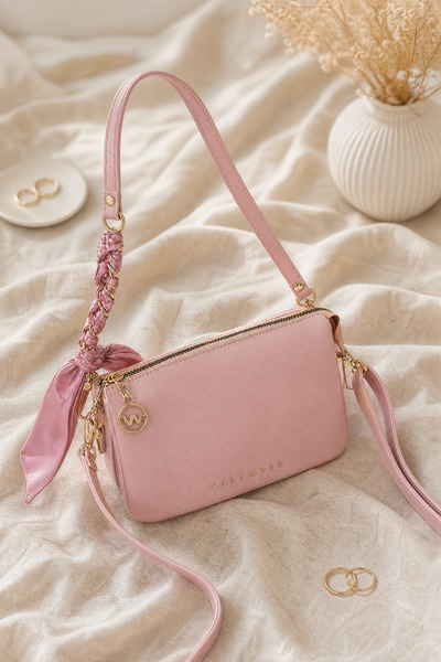 Modamorfo Long Strap Bag with Zipper Compartment -Pink