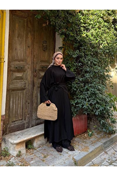 REMA BUTİK Women's Strawberry Fabric Oversize Cut Shawl Abaya Pants 3-Piece Set