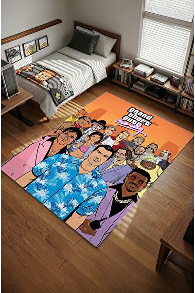 Milura GTA Vice City Dijital Baskılı Kaymaz Taban Oyuncu ve Genç Odası Halısı