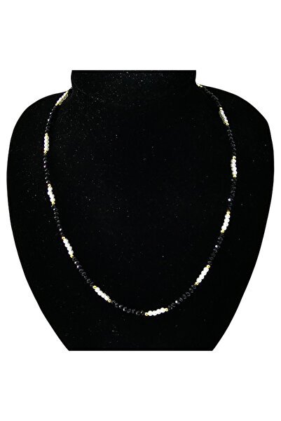 velve Colier choker Tennis, cu margele fațetate si lungime reglabila, Negru