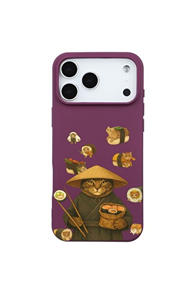 Casen iPhone 17 Pro Bordo Kedi Tasarımlı Gimbap Cat Renkli Silikon Telefon Kı...